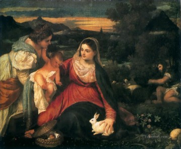  Catherine Painting - madonna and child with st catherine and a rabbit 1530